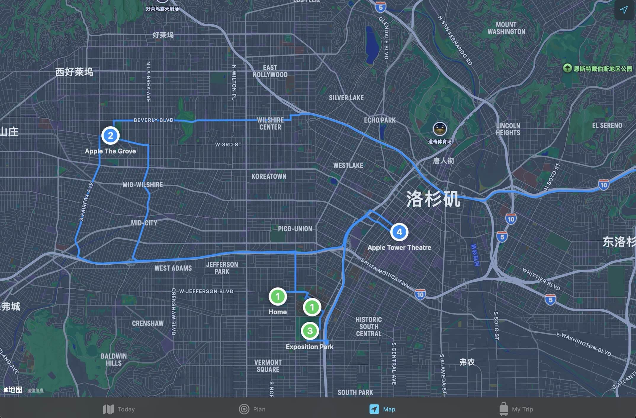 Traveller map view with a planned route